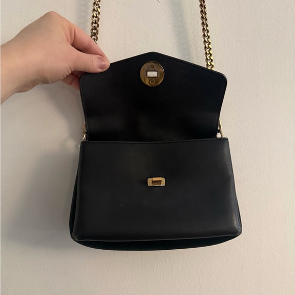 Tory Burch Kira Black Pebbled Leather Mixed Media Mini Crossbody Bag Gold Chain - Picture 10 of 16